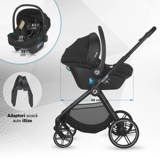 Carucior modular 4 in 1 Coccolle Serry Light Taupe cu Scoica auto iSize Coccolle Knox Black si Baza isofix iSize Coccolle Knox