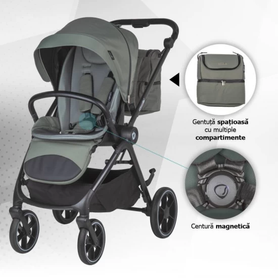 Carucior modular 4 in 1 Coccolle Serry Moss green cu Scoica auto iSize Coccolle Knox Black si Baza isofix iSize Coccolle Knox