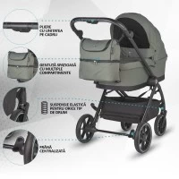 Carucior modular 4 in 1 Coccolle Serry Moss green cu Scoica auto iSize Coccolle Knox Black si Baza isofix iSize Coccolle Knox