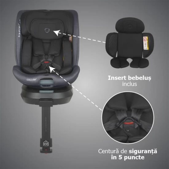 Scaun auto iSize 40-150 cm cu rotire 360 grade si sistem Isofix Coccolle Ario Anthracite