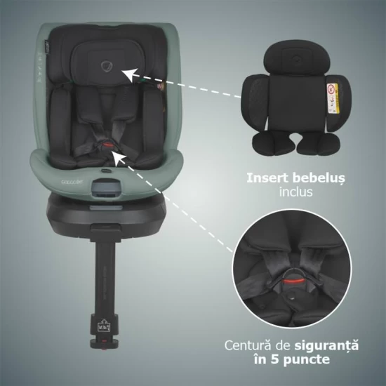 Scaun auto iSize 40-150 cm cu rotire 360 grade si sistem Isofix Coccolle Ario Forest Sage