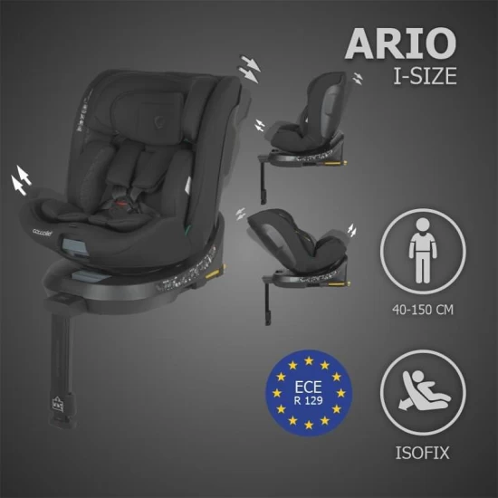 Scaun auto iSize 40-150 cm cu rotire 360 grade si sistem Isofix Coccolle Ario Midnight Black