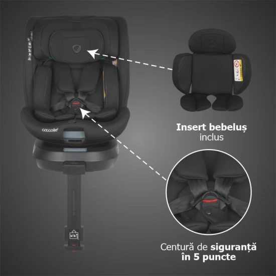 Scaun auto iSize 40-150 cm cu rotire 360 grade si sistem Isofix Coccolle Ario Midnight Black