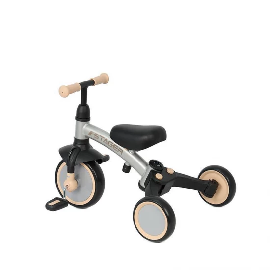 Tricicleta evolutiva pliabila cu maner parental Qplay Stager Argintiu