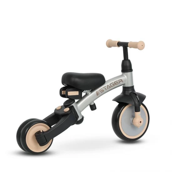 Tricicleta evolutiva pliabila cu maner parental Qplay Stager Argintiu
