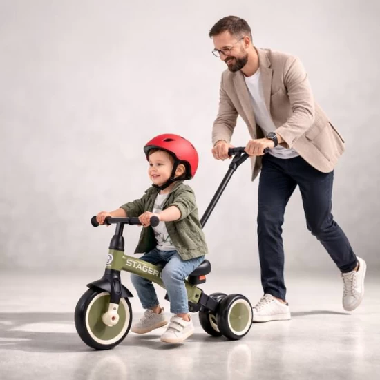 Tricicleta evolutiva pliabila cu maner parental Qplay Stager Maro