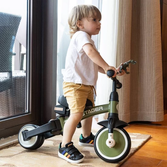 Tricicleta evolutiva pliabila cu maner parental Qplay Stager Verde