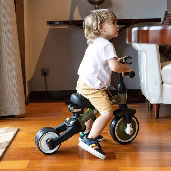 Tricicleta evolutiva pliabila cu maner parental Qplay Stager Verde