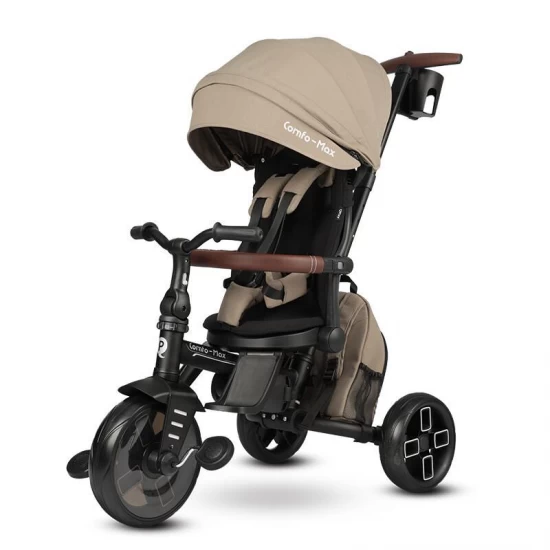 Tricicleta ultrapliabila cu scaun pivotant si copertina detasabila Qplay Comfo Max Bej inchis