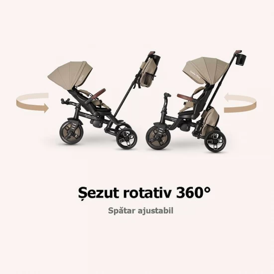 Tricicleta ultrapliabila cu scaun pivotant si copertina detasabila Qplay Comfo Max Bej inchis