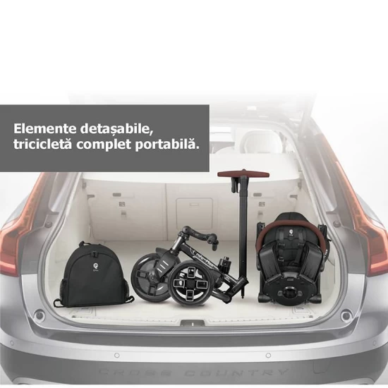 Tricicleta ultrapliabila cu scaun pivotant si copertina detasabila Qplay Comfo Max Bej inchis