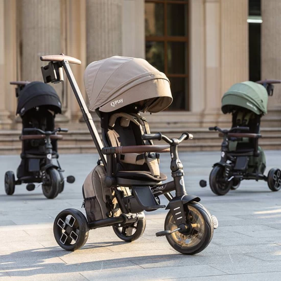 Tricicleta ultrapliabila cu scaun pivotant si copertina detasabila Qplay Comfo Max Bej inchis