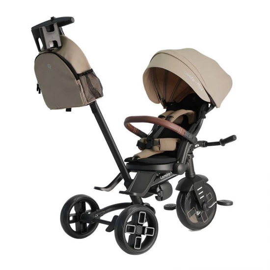 Tricicleta ultrapliabila cu scaun pivotant si copertina detasabila Qplay Comfo Max Bej inchis