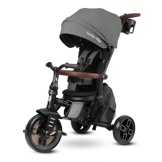 Tricicleta ultrapliabila cu scaun pivotant si copertina detasabila Qplay Comfo Max Gri