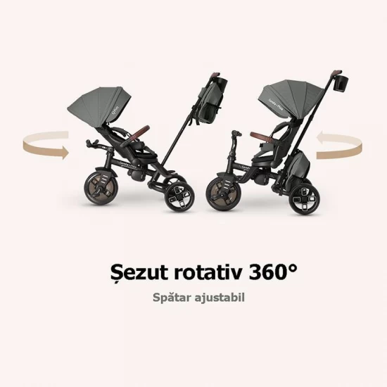 Tricicleta ultrapliabila cu scaun pivotant si copertina detasabila Qplay Comfo Max Gri