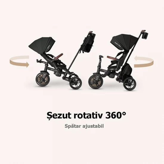 Tricicleta ultrapliabila cu scaun pivotant si copertina detasabila Qplay Comfo Max Negru