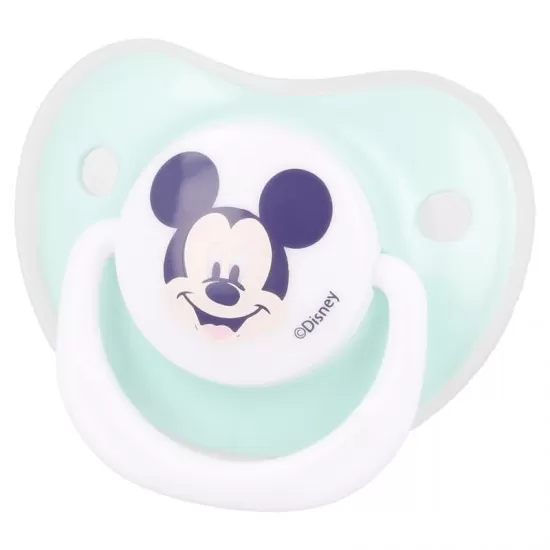 Set 2 suzete ortodontice Disney Mickey din silicon cu capac de protectie 6 luni+ Set 2 suzete ortodontice Disney Mickey din silicon cu capac de protectie 6 luni+