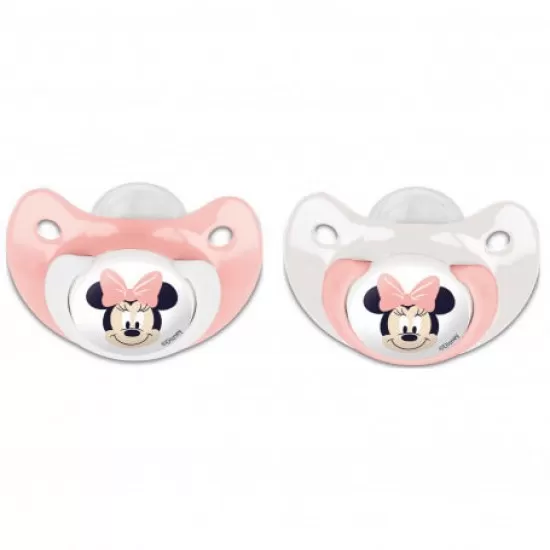 Set 2 suzete ortodontice Disney Minnie din silicon cu capac de protectie 6 luni+ Set 2 suzete ortodontice Disney Minnie din silicon cu capac de protectie 6 luni+
