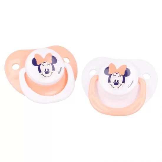 Set 2 suzete ortodontice Disney Minnie din silicon cu capac de protectie 0-6 luni Set 2 suzete ortodontice Disney Minnie din silicon cu capac de protectie 0-6 luni