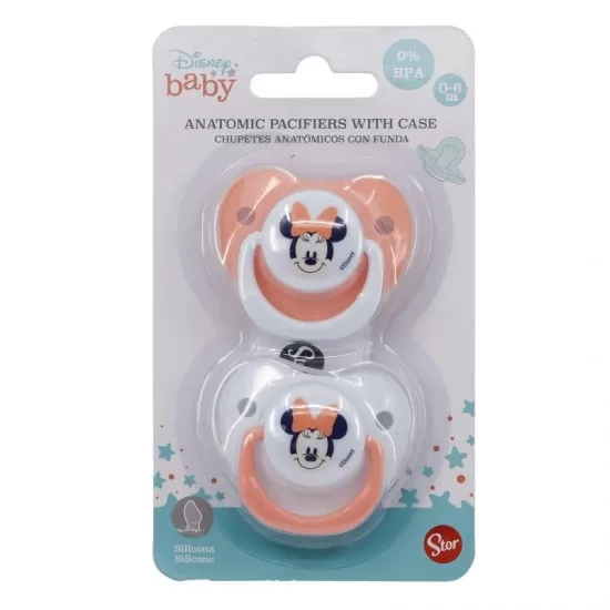 Set 2 suzete ortodontice Disney Minnie din silicon cu capac de protectie 0-6 luni Set 2 suzete ortodontice Disney Minnie din silicon cu capac de protectie 0-6 luni