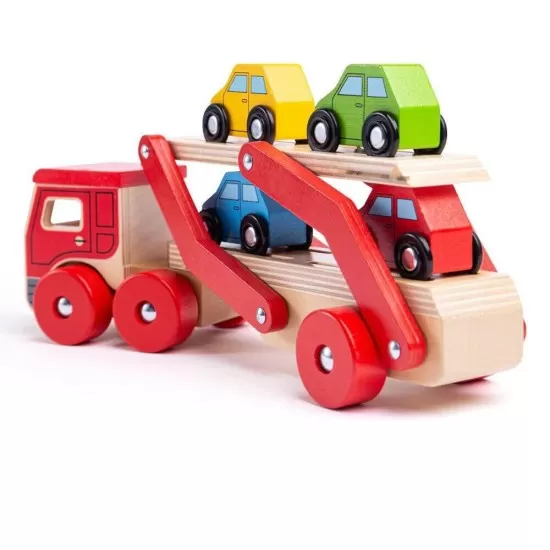 Camion din lemn cu platforma pentru masinute Camion din lemn cu platforma pentru masinute