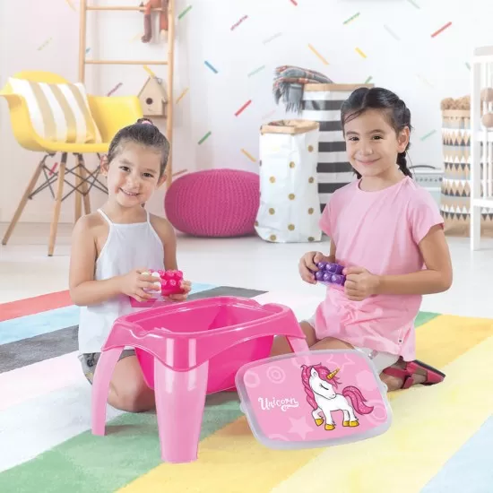 Masuta de activitati cu 30 cuburi de construit - Unicorn Masuta de activitati cu 30 cuburi de construit - Unicorn