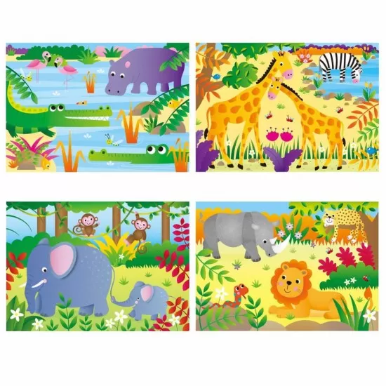 Set 4 puzzle-uri Jungla (12, 16, 20, 24 piese) Set 4 puzzle-uri Jungla (12, 16, 20, 24 piese)