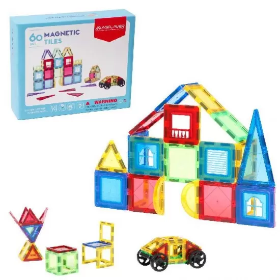 Set de constructie magnetic 3D - 60 piese Set de constructie magnetic 3D - 60 piese
