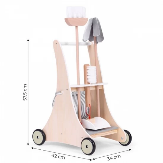 Antemergator din lemn cu aspirator si elemente pentru curatenie Ecotoys Antemergator din lemn cu aspirator si elemente pentru curatenie Ecotoys