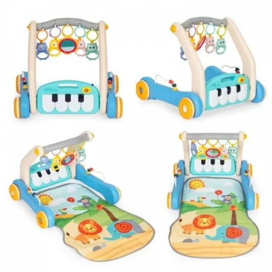 Antemergator educational 2 in 1 cu salteluta de joaca Huanger HE0637 albastru Antemergator educational 2 in 1 cu salteluta de joaca Huanger HE0637 albastru