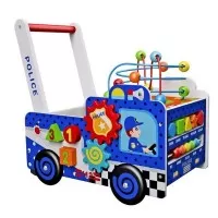 Antepremergator educational din lemn Ecotoys masina de politie multicolor