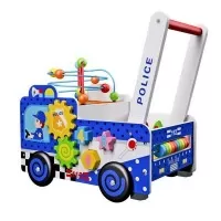 Antepremergator educational din lemn Ecotoys masina de politie multicolor