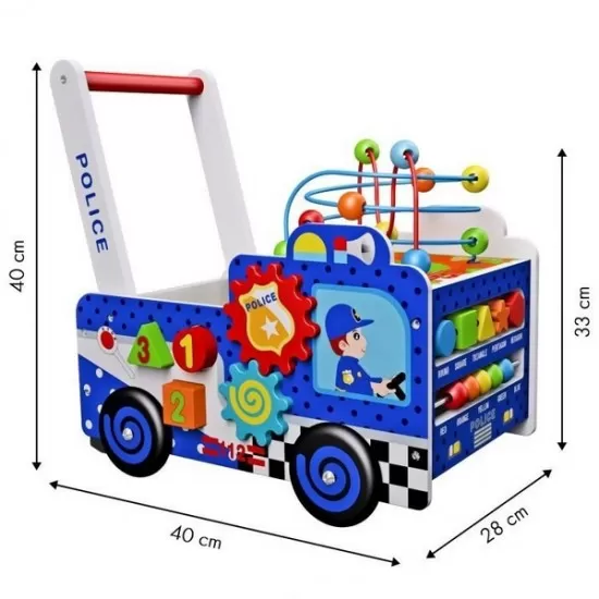 Antepremergator educational din lemn Ecotoys masina de politie multicolor Antepremergator educational din lemn Ecotoys masina de politie multicolor