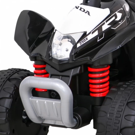 ATV electric Honda 250X TRX, roti din plastic, scaun tapitat, 64x38x43 cm, putere 30W - Negru ATV electric Honda 250X TRX, roti din plastic, scaun tapitat, 64x38x43 cm, putere 30W - Negru