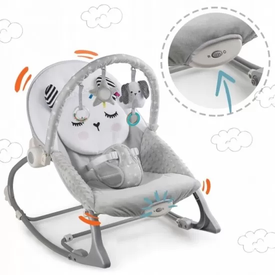 Balansoar multifunctional cu vibratii, panda, 3 jucarii, Nukido 705100, Gri Balansoar multifunctional cu vibratii, panda, 3 jucarii, Nukido 705100, Gri
