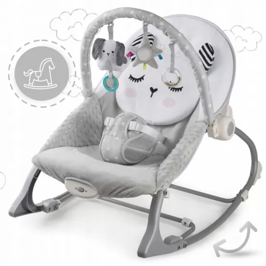 Balansoar multifunctional cu vibratii, panda, 3 jucarii, Nukido 705100, Gri Balansoar multifunctional cu vibratii, panda, 3 jucarii, Nukido 705100, Gri