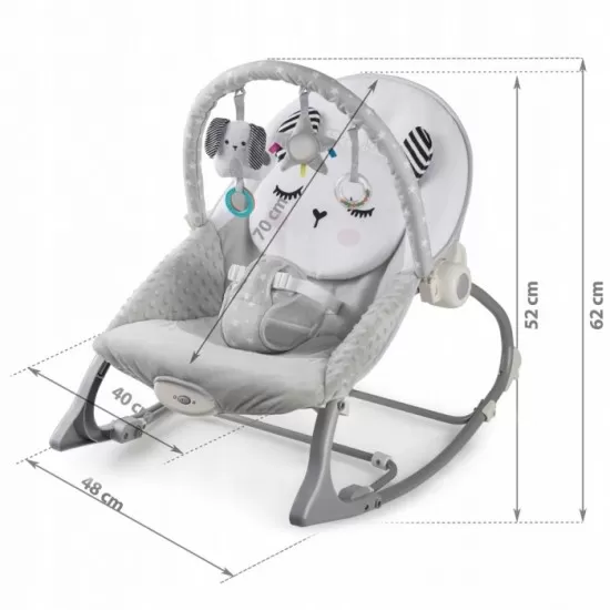Balansoar multifunctional cu vibratii, panda, 3 jucarii, Nukido 705100, Gri Balansoar multifunctional cu vibratii, panda, 3 jucarii, Nukido 705100, Gri