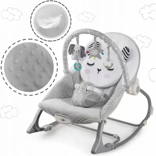 Balansoar multifunctional cu vibratii, panda, 3 jucarii, Nukido 705100, Gri Balansoar multifunctional cu vibratii, panda, 3 jucarii, Nukido 705100, Gri