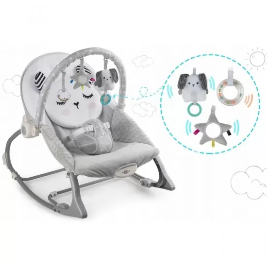 Balansoar multifunctional cu vibratii, panda, 3 jucarii, Nukido 705100, Gri Balansoar multifunctional cu vibratii, panda, 3 jucarii, Nukido 705100, Gri