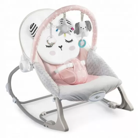 Balansoar multifunctional cu vibratii, panda, 3 jucarii, Nukido 705102, Roz Balansoar multifunctional cu vibratii, panda, 3 jucarii, Nukido 705102, Roz