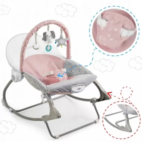 Balansoar multifunctional cu vibratii, panda, 3 jucarii, Nukido 705102, Roz Balansoar multifunctional cu vibratii, panda, 3 jucarii, Nukido 705102, Roz