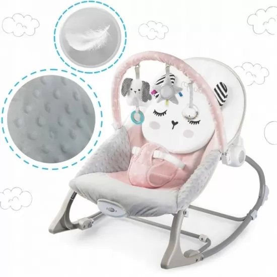Balansoar multifunctional cu vibratii, panda, 3 jucarii, Nukido 705102, Roz Balansoar multifunctional cu vibratii, panda, 3 jucarii, Nukido 705102, Roz