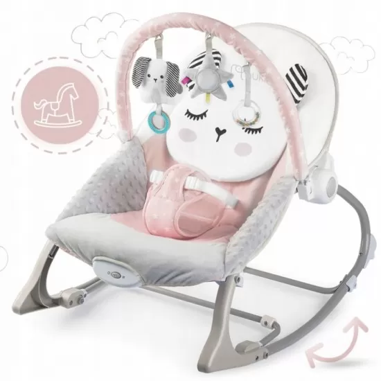 Balansoar multifunctional cu vibratii, panda, 3 jucarii, Nukido 705102, Roz Balansoar multifunctional cu vibratii, panda, 3 jucarii, Nukido 705102, Roz