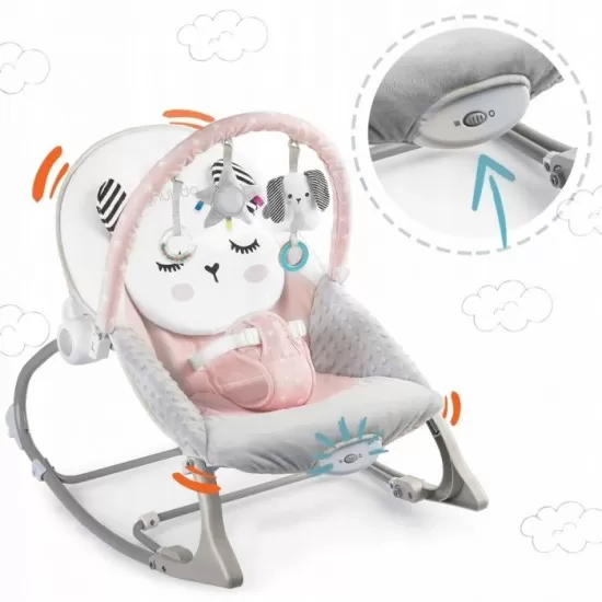 Balansoar multifunctional cu vibratii, panda, 3 jucarii, Nukido 705102, Roz Balansoar multifunctional cu vibratii, panda, 3 jucarii, Nukido 705102, Roz
