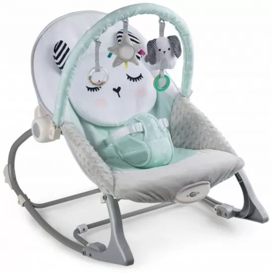 Balansoar multifunctional cu vibratii si 3 jucarii Panda Ricokids Turcoaz