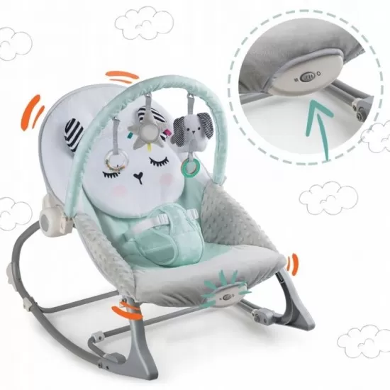 Balansoar multifunctional cu vibratii si 3 jucarii Panda Ricokids Turcoaz