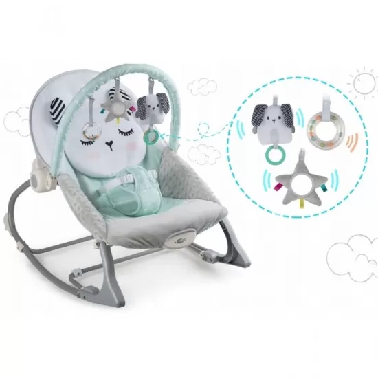 Balansoar multifunctional cu vibratii si 3 jucarii Panda Ricokids Turcoaz