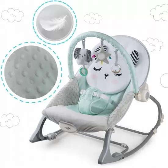Balansoar multifunctional cu vibratii si 3 jucarii Panda Ricokids Turcoaz