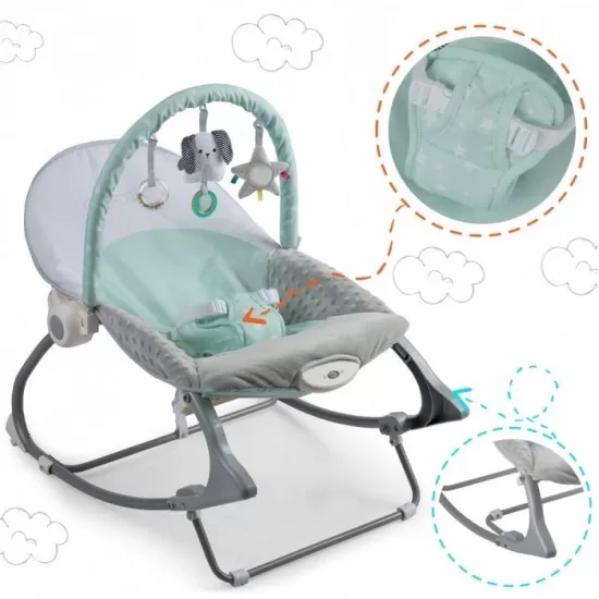 Balansoar multifunctional cu vibratii si 3 jucarii Panda Ricokids Turcoaz