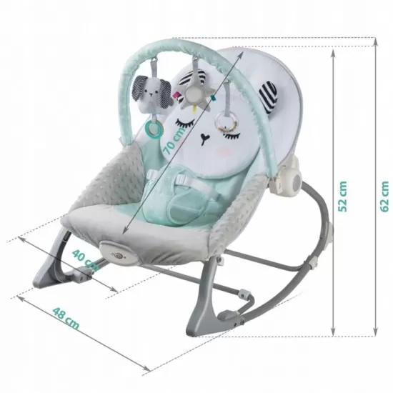 Balansoar multifunctional cu vibratii si 3 jucarii Panda Ricokids Turcoaz